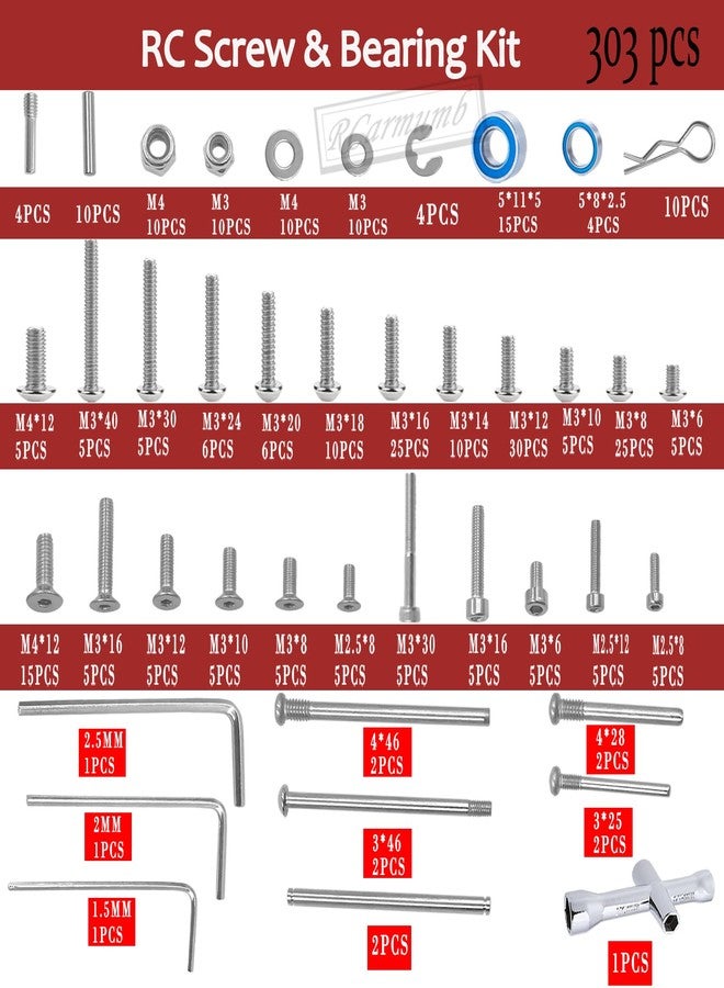 Rcarmumb Screw Kit Hardware Fasteners for 1/10 Slash,Stampede,Rustler,Hoss 2WD,Metal Steel Bearing Screw Kit Boxed Hops Up - Image 3
